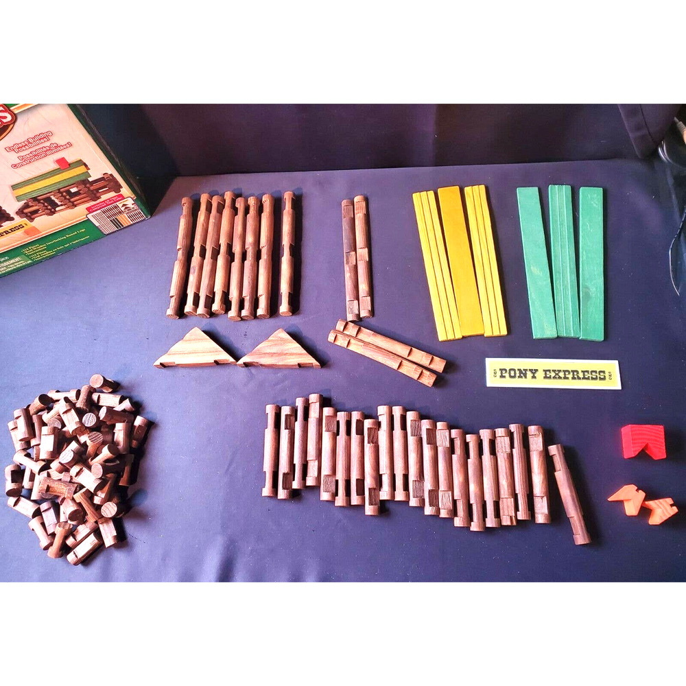 Frontier Log Pony Express 114 Piece Wooden Playset Original Box Read description